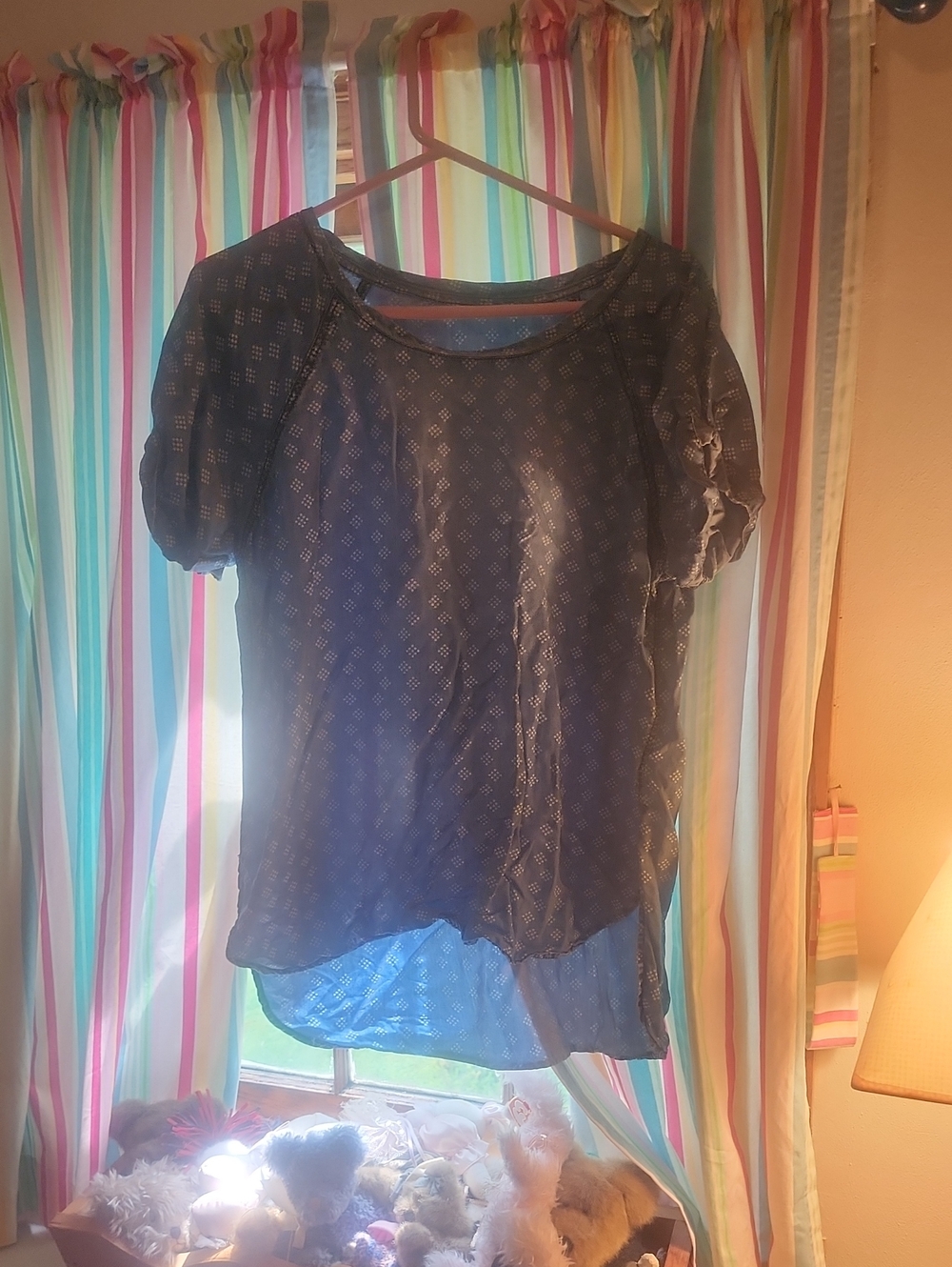 Women's Navy Blue Short-Sleeve Sheer Blouse
